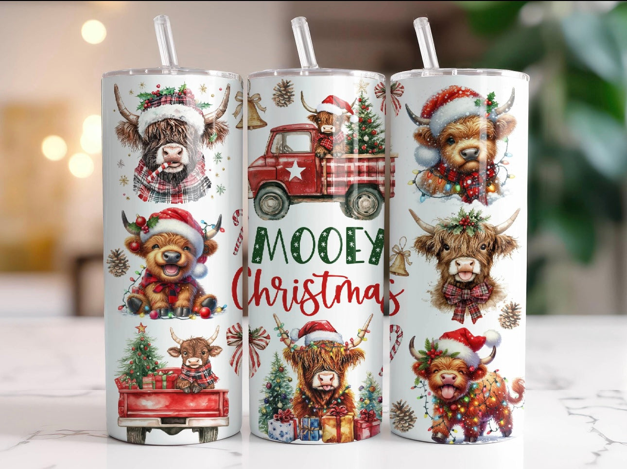 Christmas Highland Cow 20oz Tumbler - Design 1