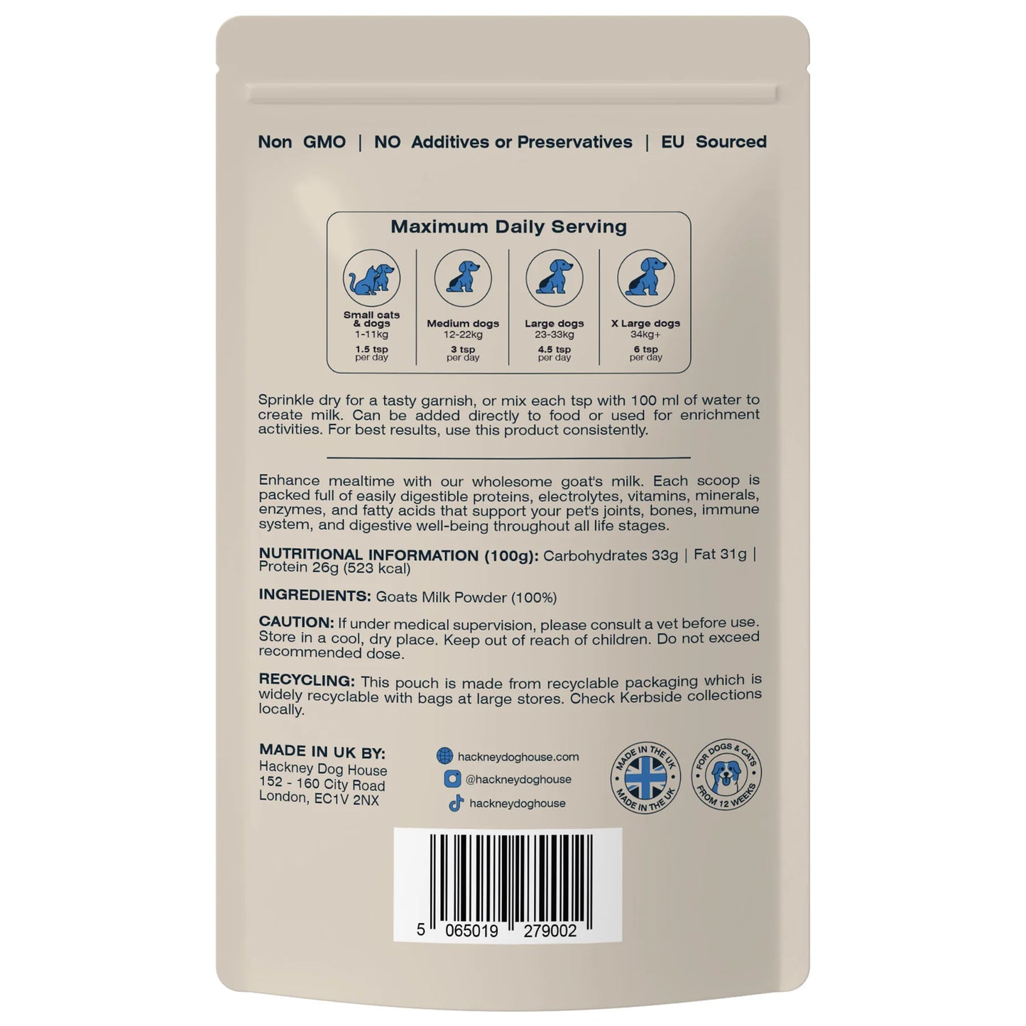 Hackney Dog House Whole Goats Milk - 225g