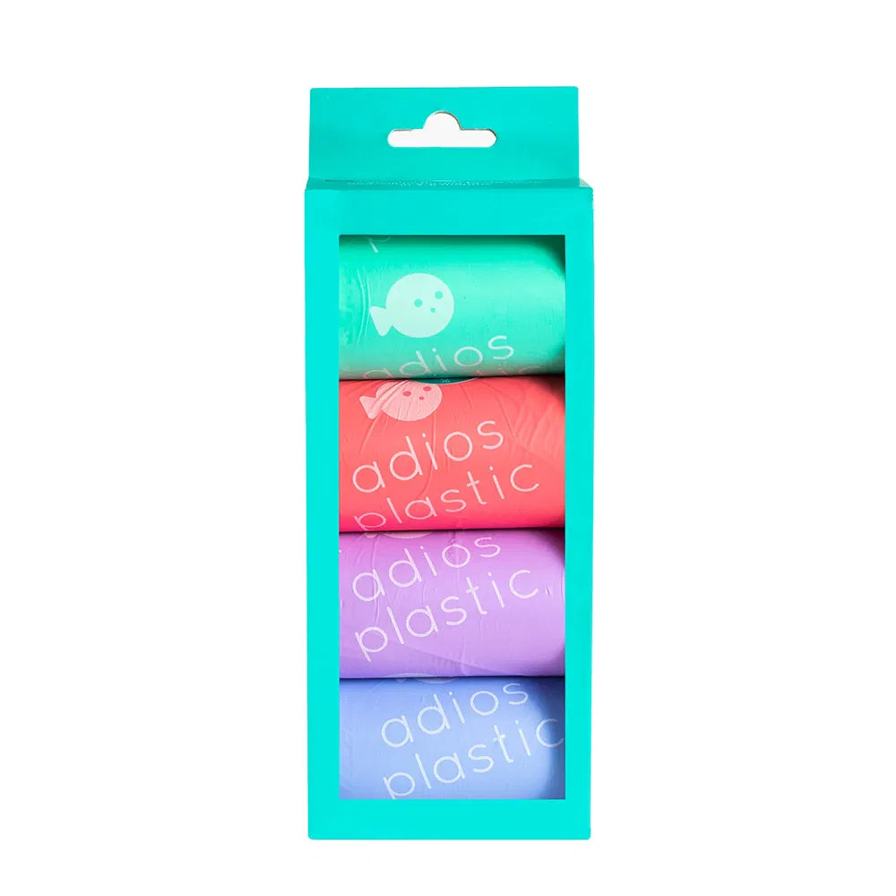 Adios Poo Bags Non Handled Rainbow Rolls - 4 Pack