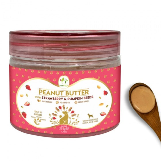 100% Natural Peanut Butter For Dogs-Strawberries & Pumpkin Seeds -275g