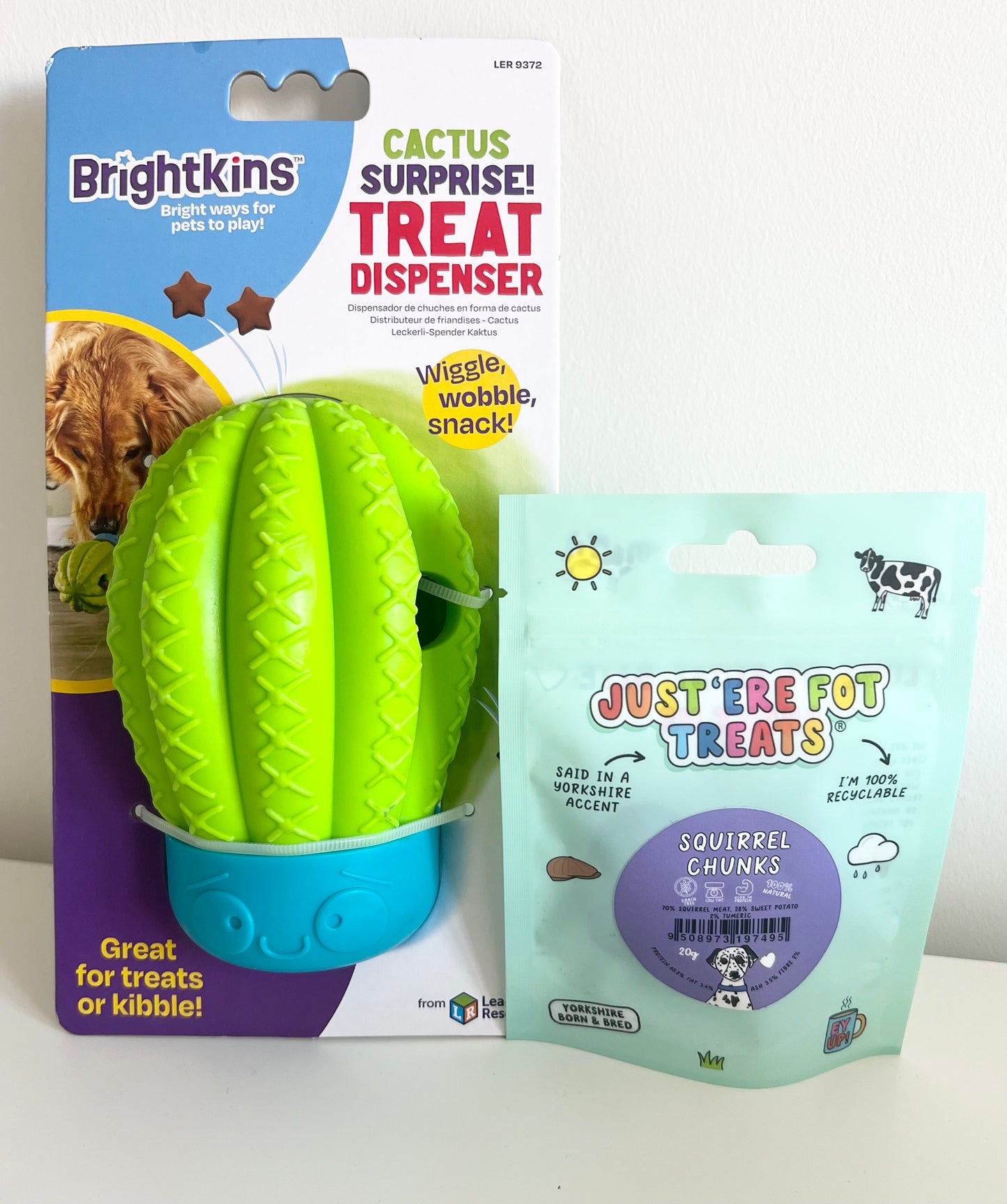 Brightkins Cactus Surprise Treat Dispenser & Snack Pack Bundle