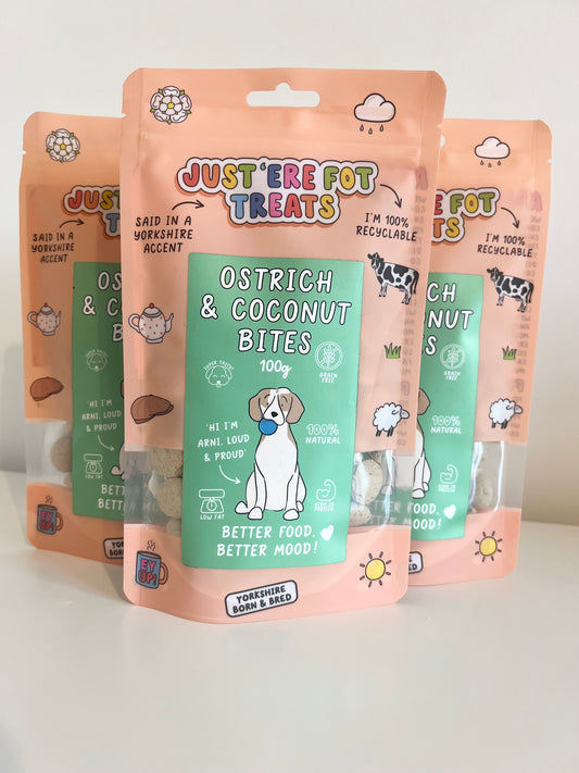 Just ‘Ere Fot Treats Ostrich & Coconut Bites 100g