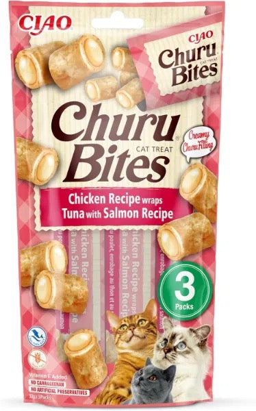 Churu Bites 3 Pack Chicken Recipe wraps Tuna with Salmon Recipe