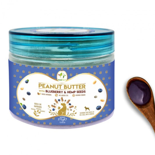 100% Natural Peanut Butter For Dogs-Blueberries & Hemp Seeds -275g
